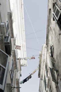 Corfu (city), houses with clotheslines Corfu (city), houses with clotheslines